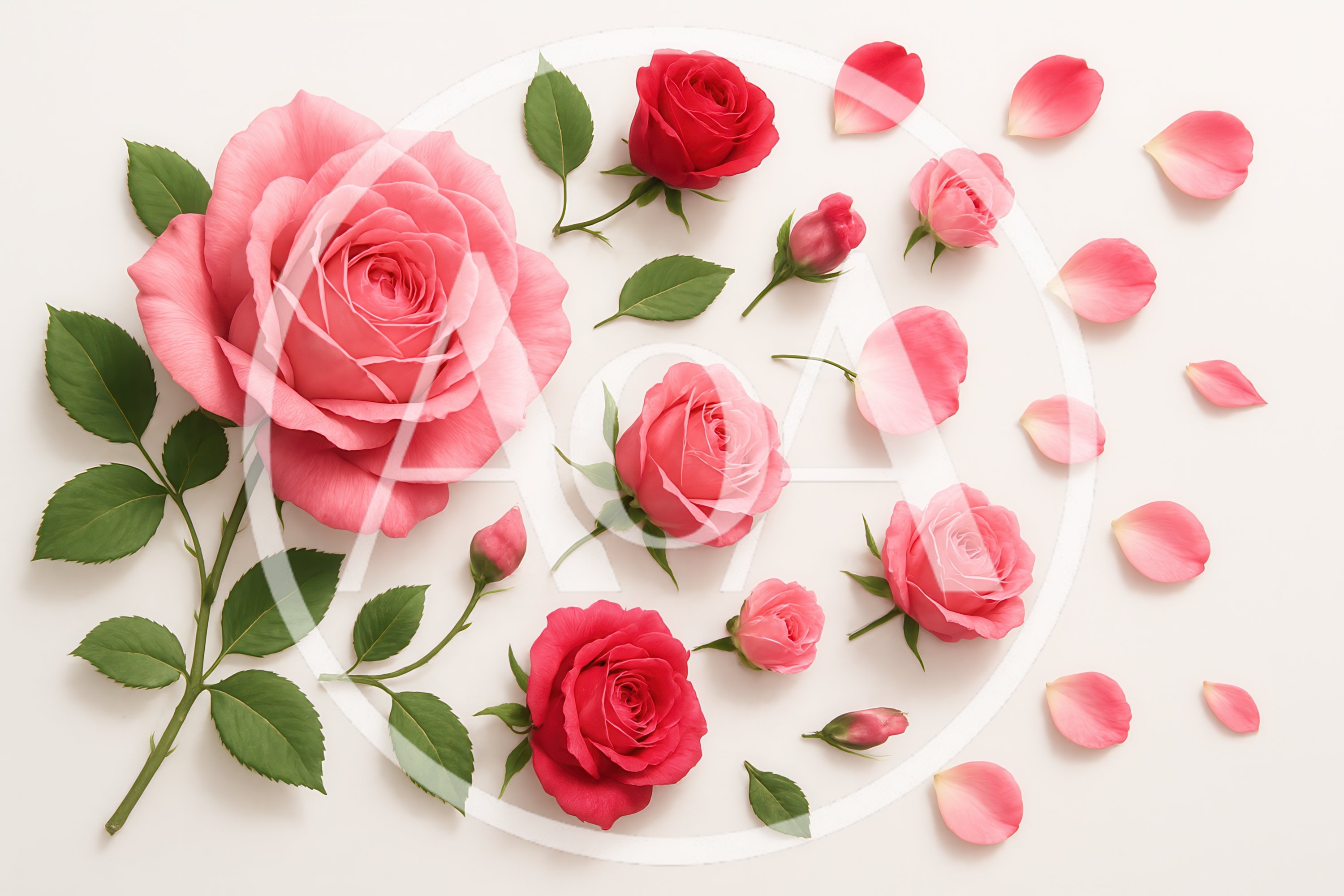 Pink and Red Rose Flowers and Petals Flat Lay