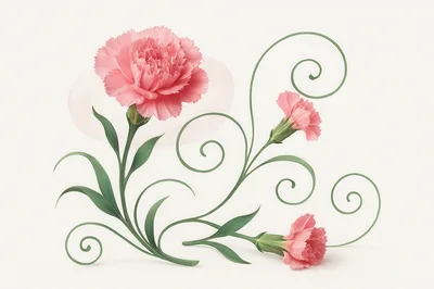 Pink Carnation Flowers With Decorative Swirls