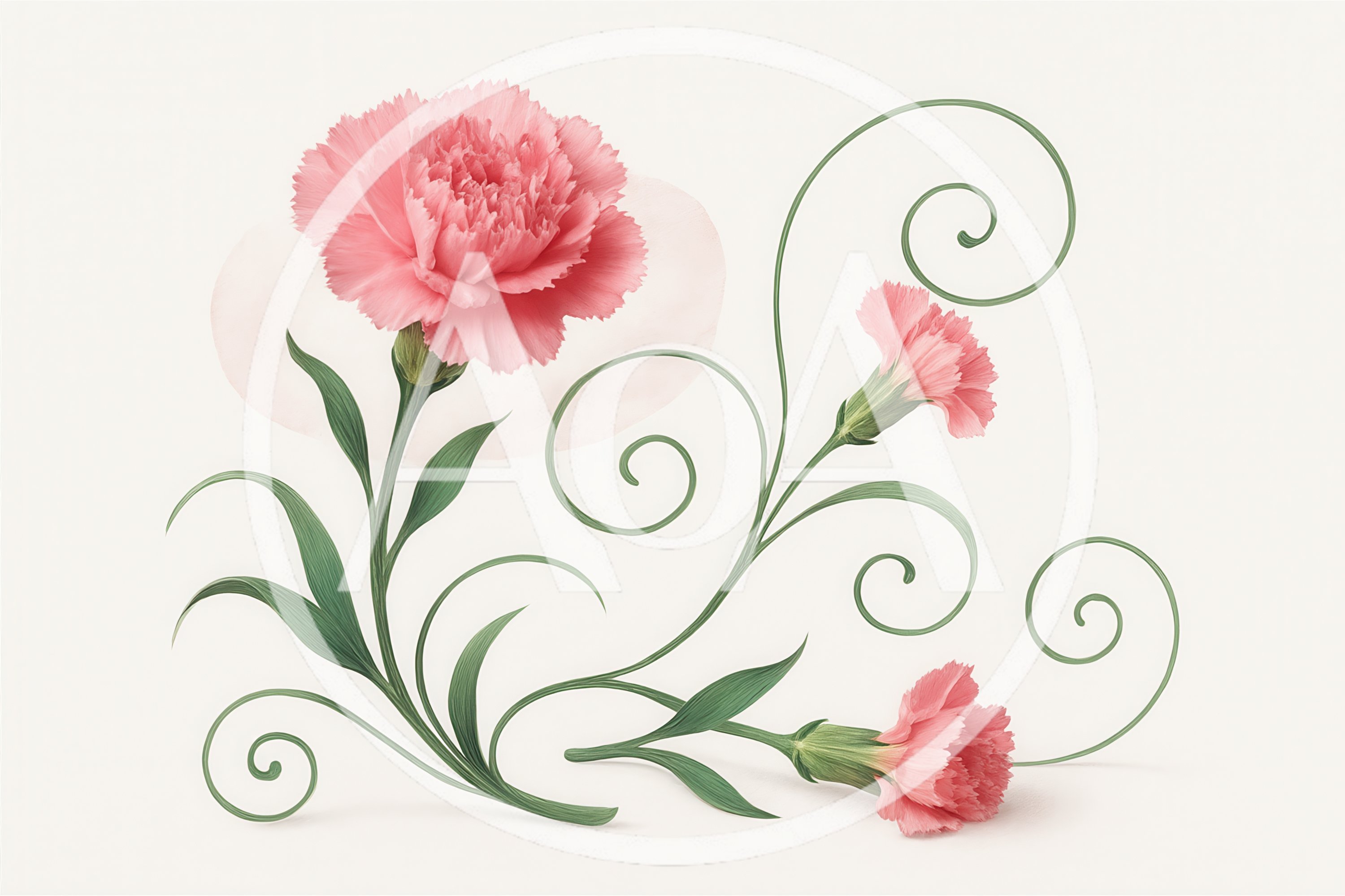 Pink Carnation Flowers With Decorative Swirls