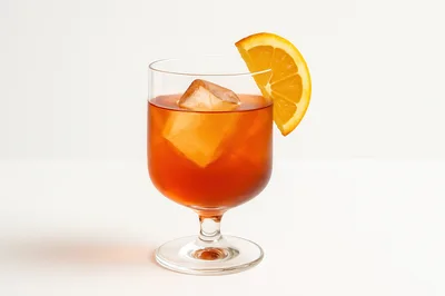 Negroni Cocktail With Orange Garnish In Glass