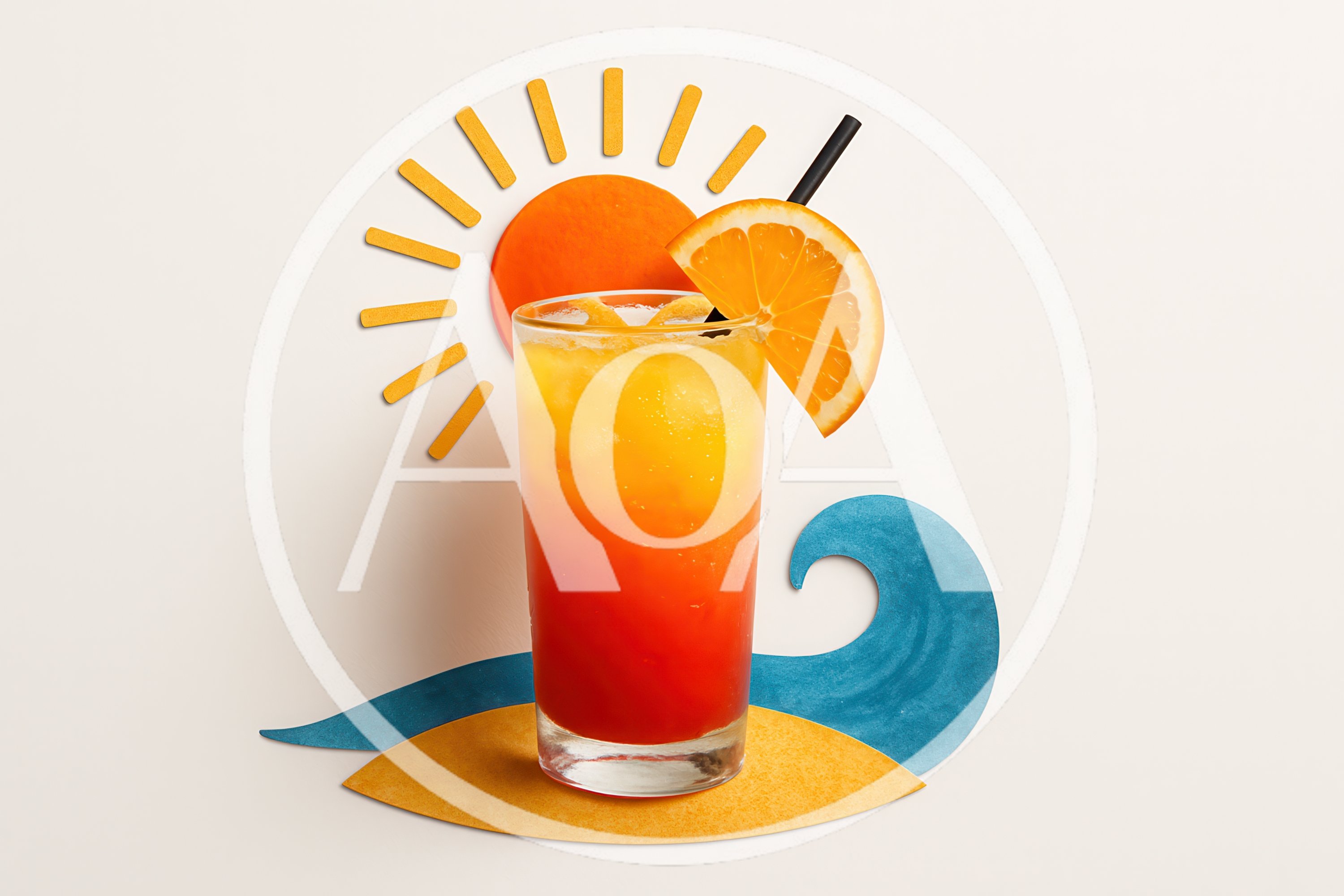 Tequila Sunrise Cocktail With Paper Craft Beach Elements