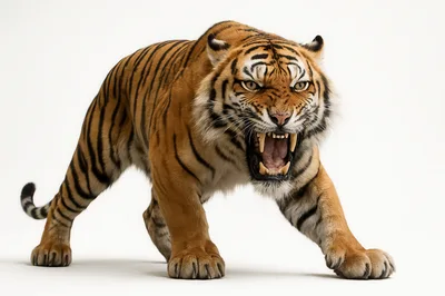 Aggressive Tiger Growling With Mouth Open