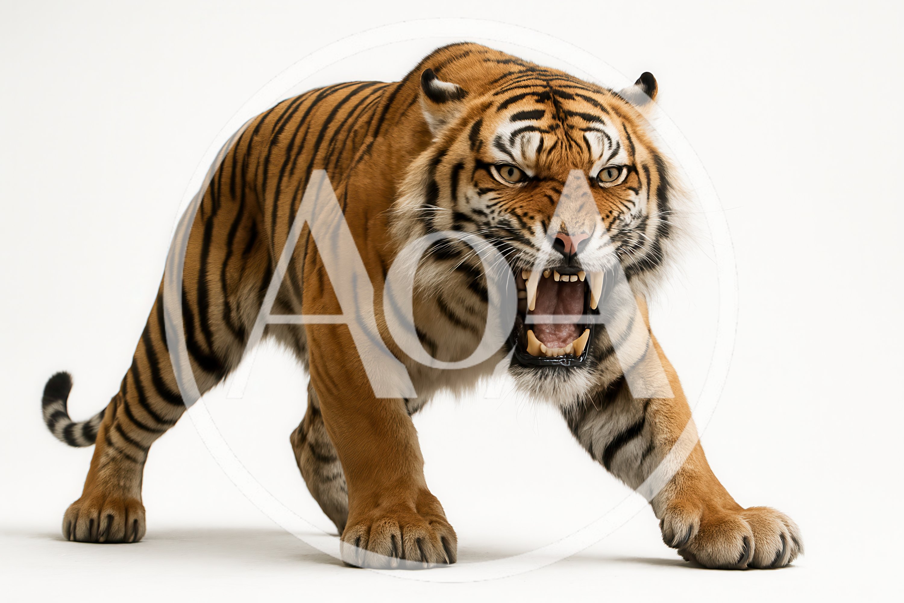 Aggressive Tiger Growling With Mouth Open