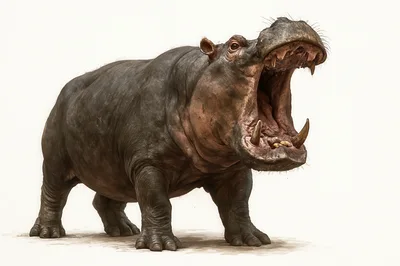 Hippopotamus With Mouth Wide Open Isolated On White