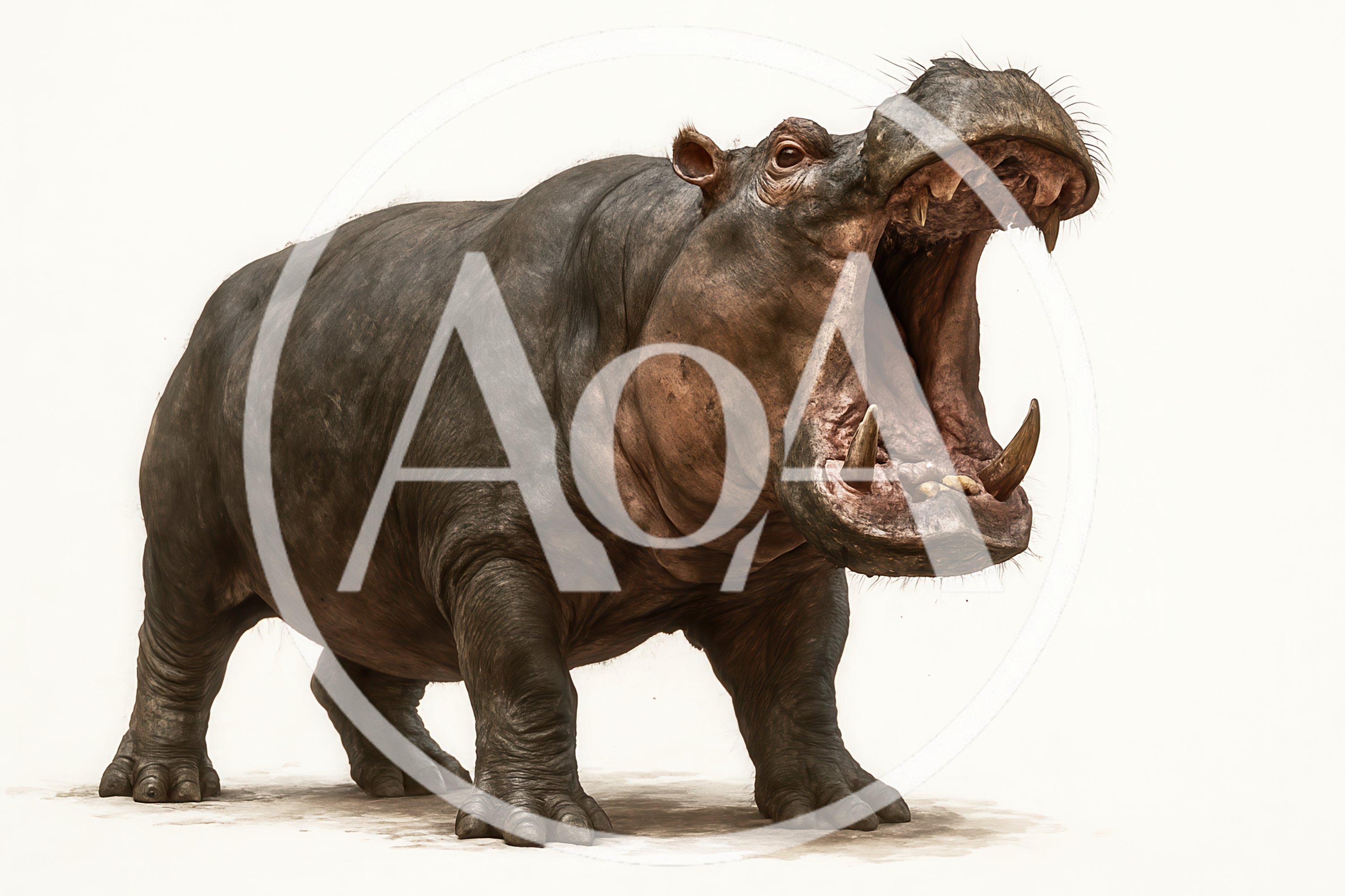 Hippopotamus With Mouth Wide Open Isolated On White
