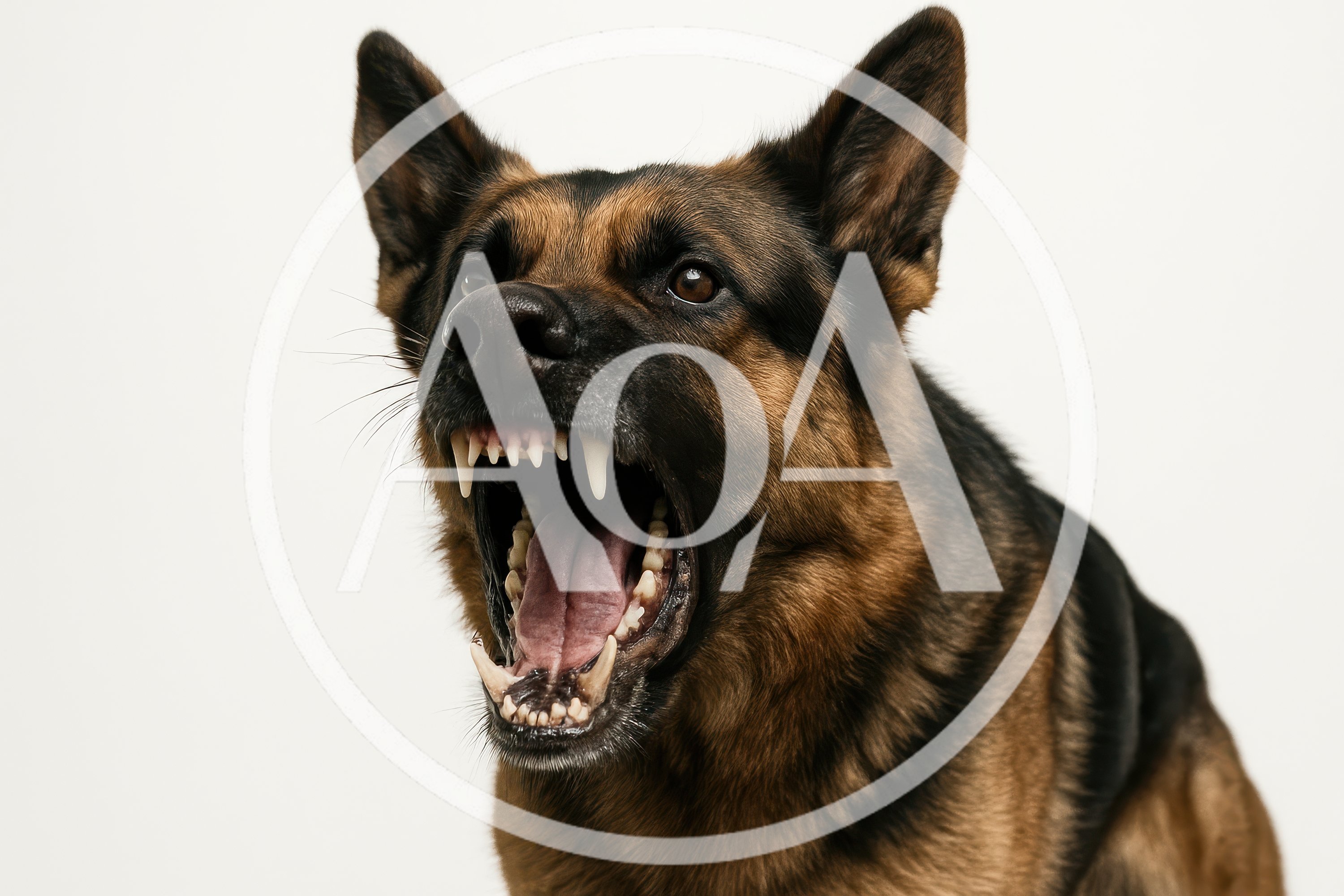 Aggressive German Shepherd Dog Snarling With Bared Teeth