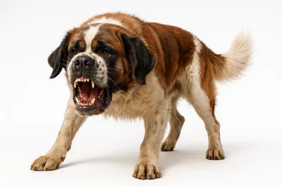 Aggressive Saint Bernard Dog Growling