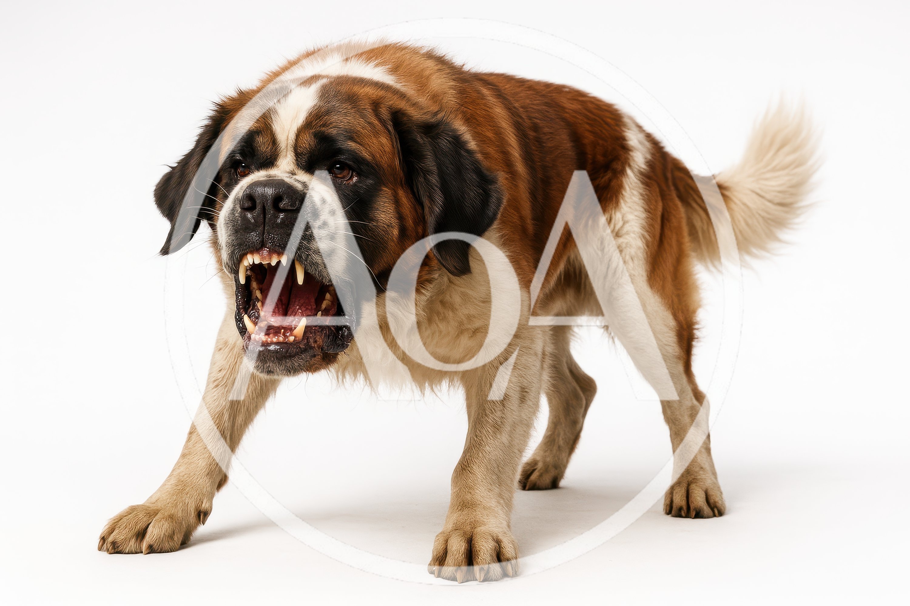 Aggressive Saint Bernard Dog Growling