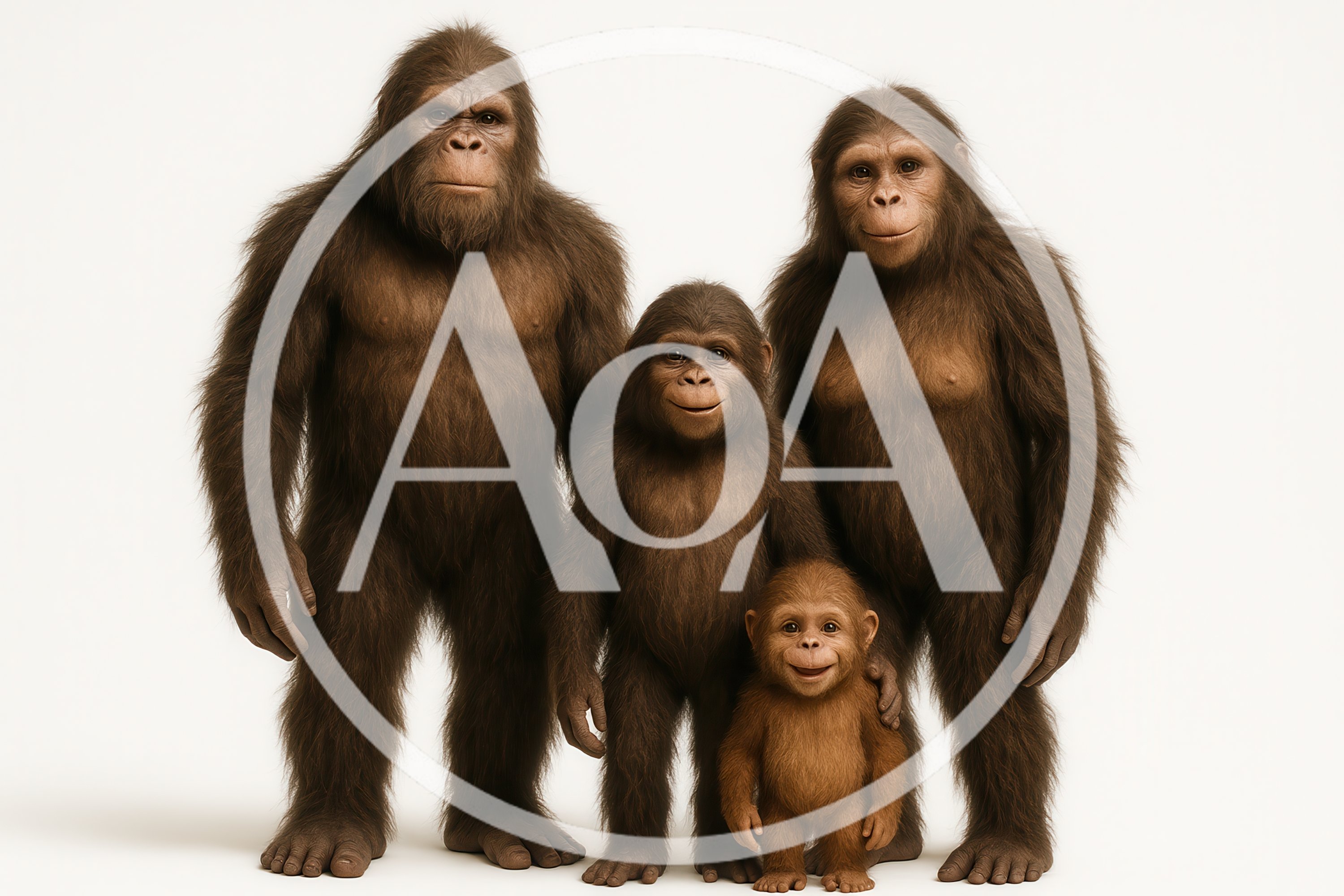 Family Of Hominid Primates Standing Together