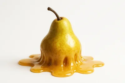 Melting Yellow Pear On A White Background