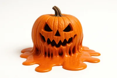 Melting Jack O Lantern Pumpkin On White Background