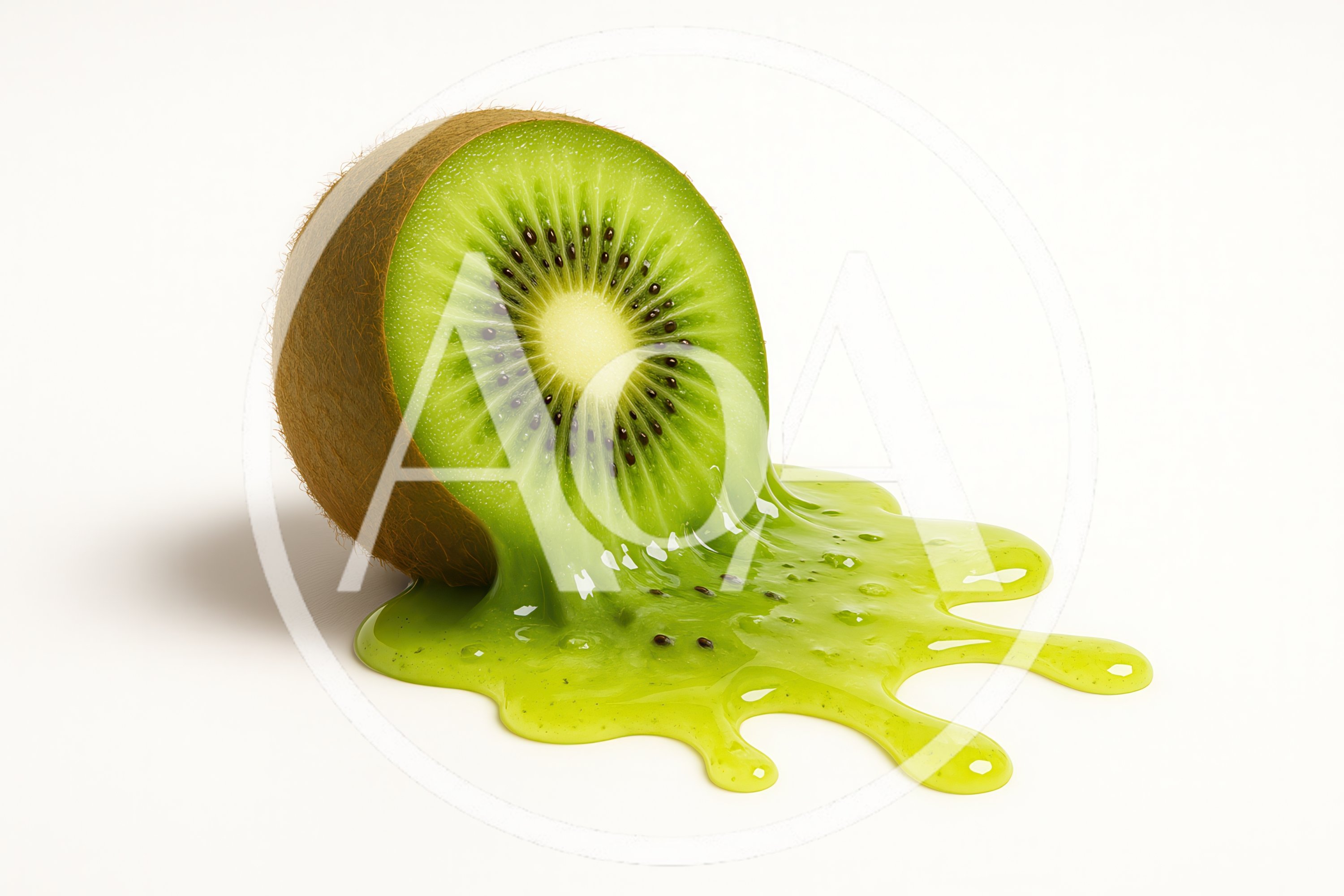 Melting Kiwi Fruit Half On White Background