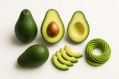 Fresh Whole And Sliced Avocados On White Background
