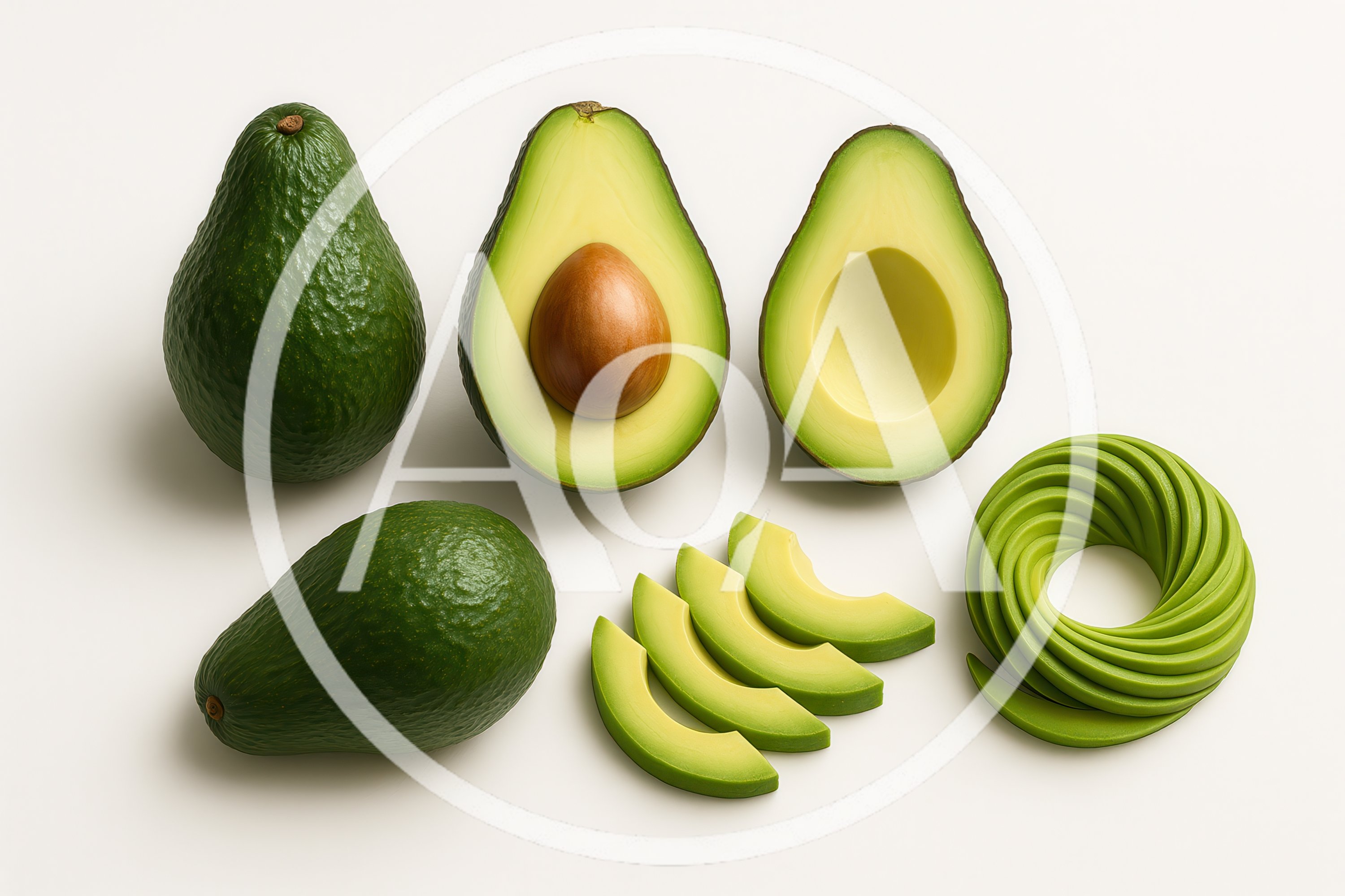 Fresh Whole And Sliced Avocados On White Background