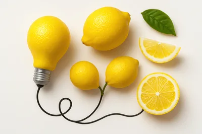 Creative Lemon Light Bulb Concept With Fresh Fruit