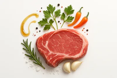 Raw Ribeye Steak With Herbs And Spices
