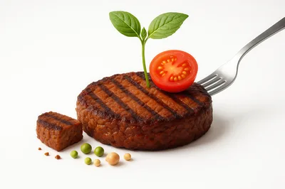 Grilled Plant Based Burger Patty With Fresh Garnish