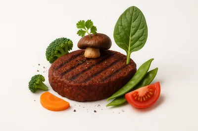 Grilled Meat Patty With Fresh Vegetables And Herbs