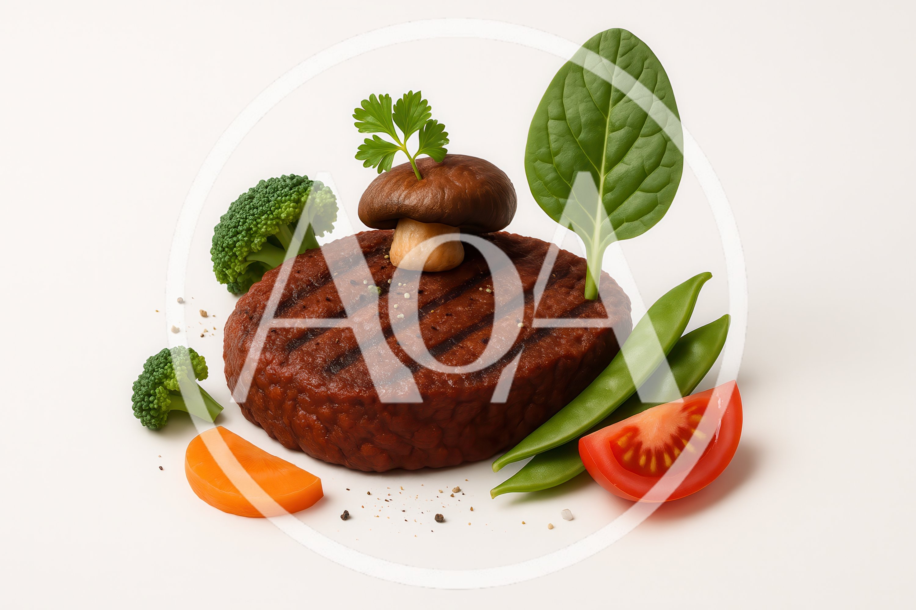 Grilled Meat Patty With Fresh Vegetables And Herbs