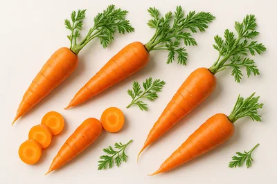 Fresh Whole And Sliced Carrots On White Background