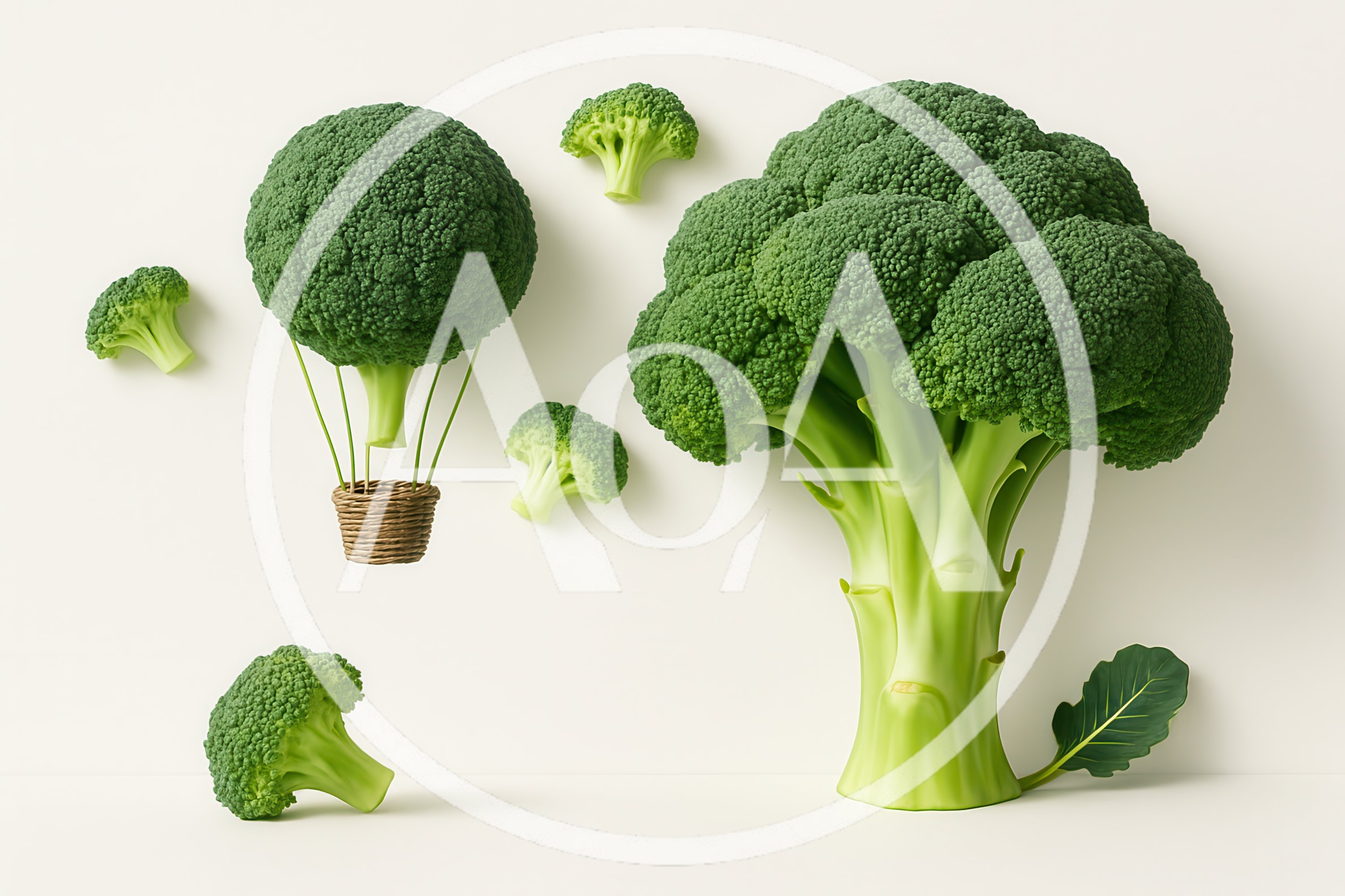 Surreal Broccoli Hot Air Balloon Floating Near Broccoli Tree