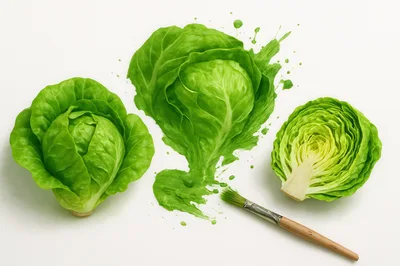 Artistic Lettuce Illustration With Paintbrush And Green Paint