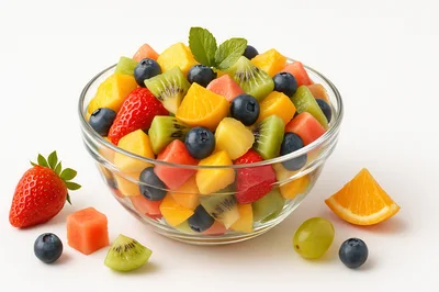 Fresh Fruit Salad In A Glass Bowl