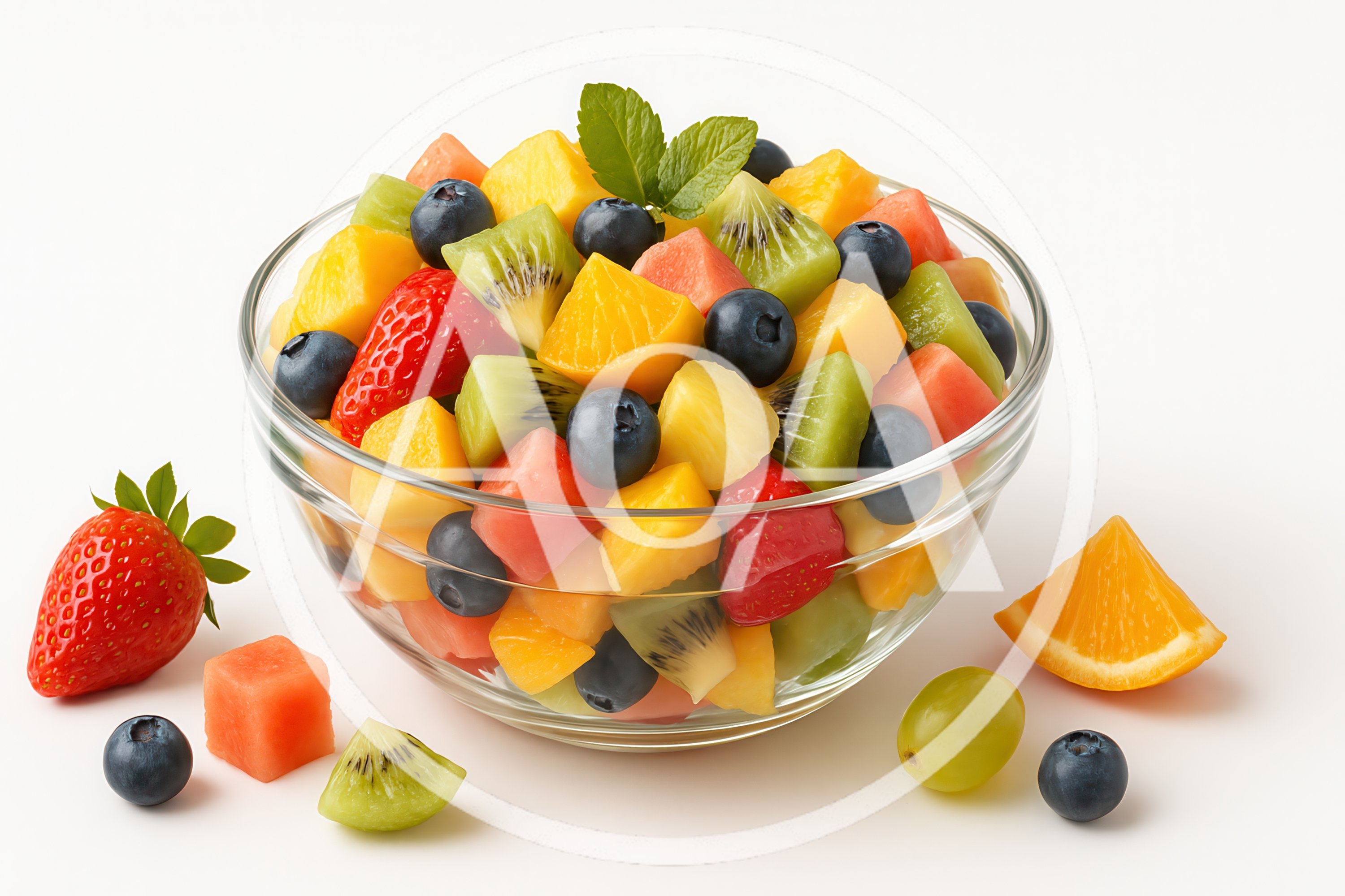 Fresh Fruit Salad In A Glass Bowl