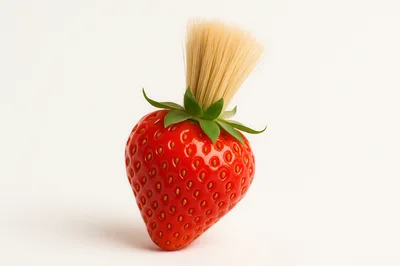 Strawberry With Paintbrush Bristles Instead Of Green Leaves