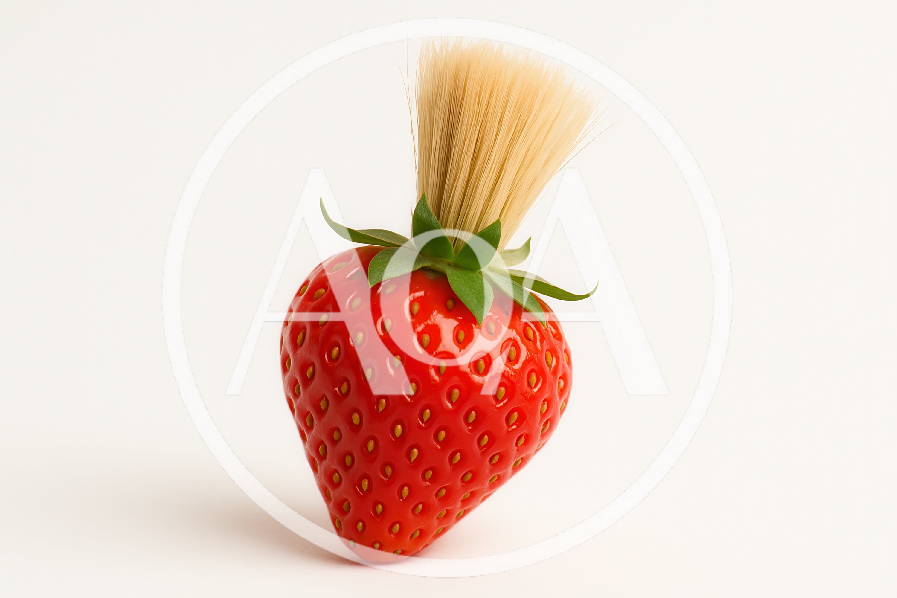 Strawberry With Paintbrush Bristles Instead Of Green Leaves