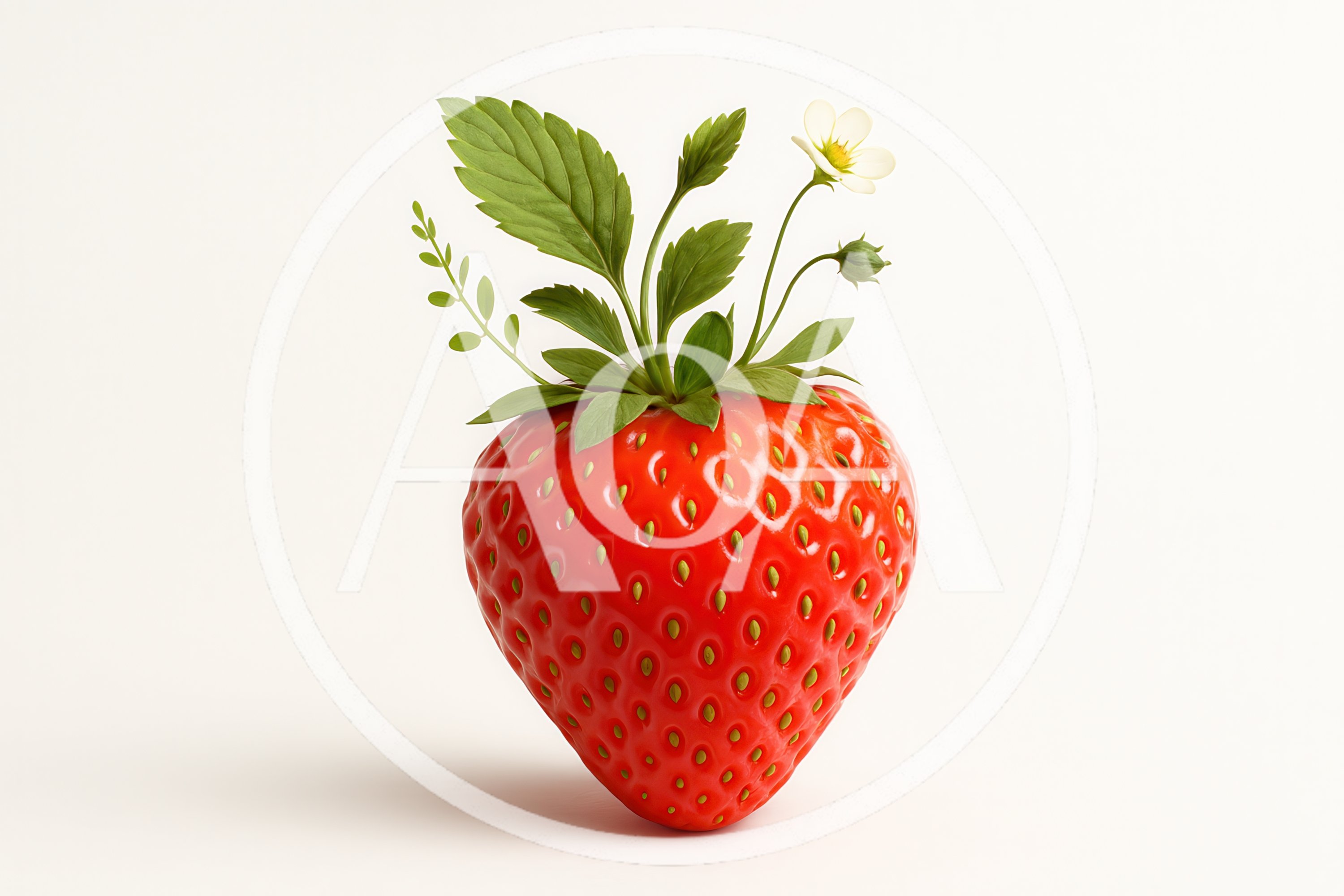 Fresh Red Strawberry With Green Leaves And Flower