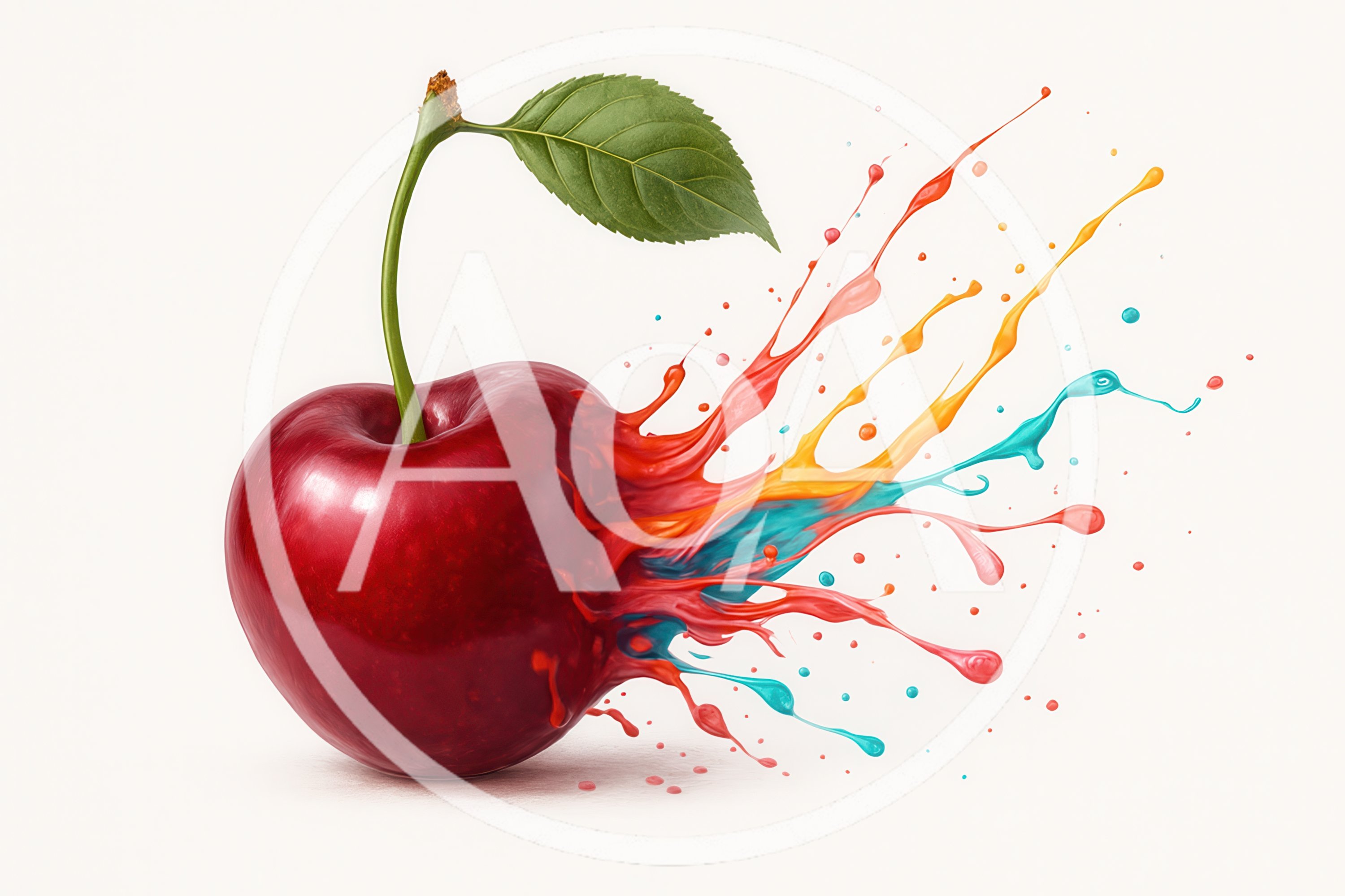 Red Cherry With Vibrant Multi-Colored Paint Splashes
