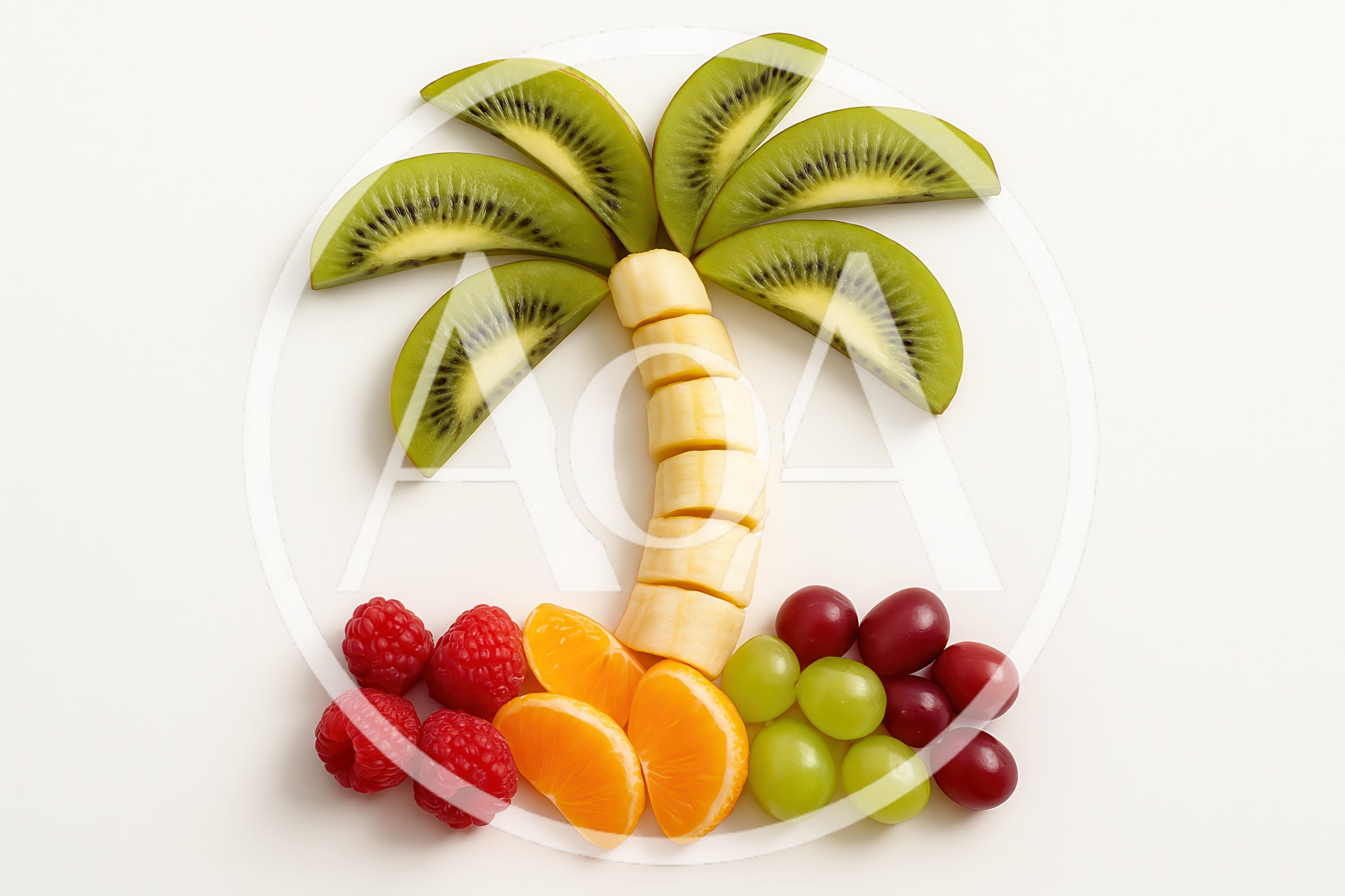 Creative Fruit Palm Tree Art on White Background