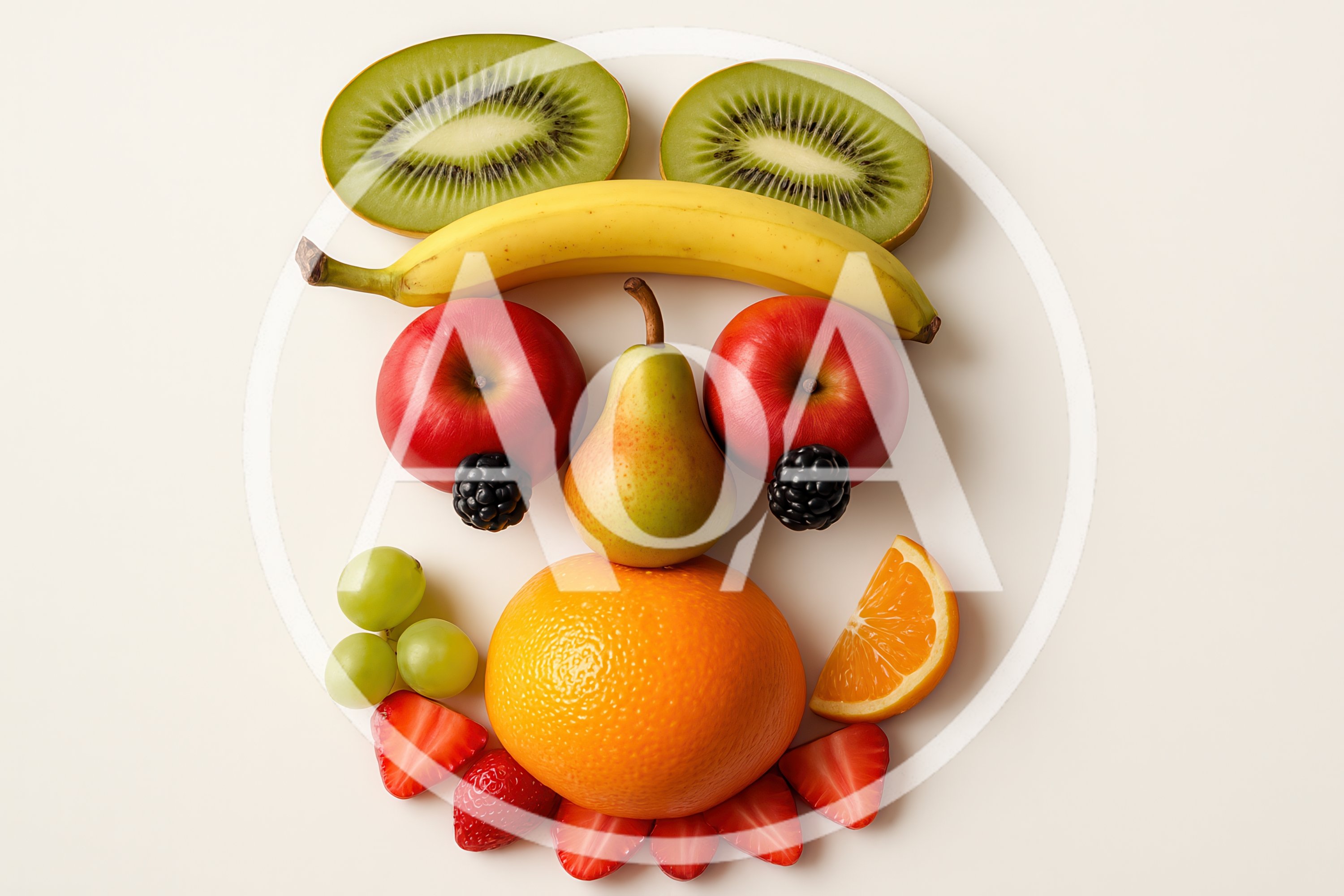 Creative Fruit Face Arrangement On White Background