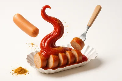 Currywurst Sausage Slices With Ketchup And Curry Powder