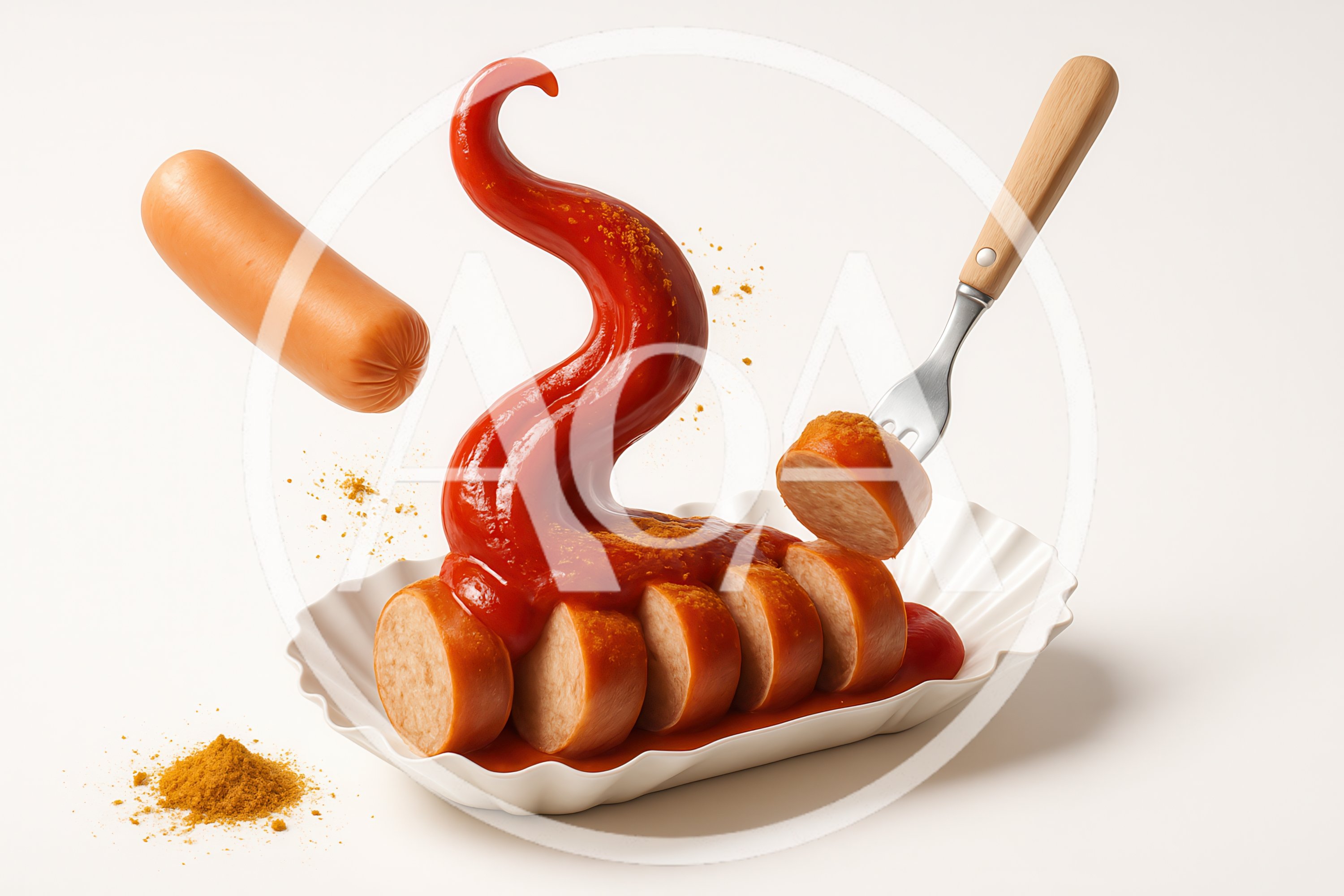 Currywurst Sausage Slices With Ketchup And Curry Powder