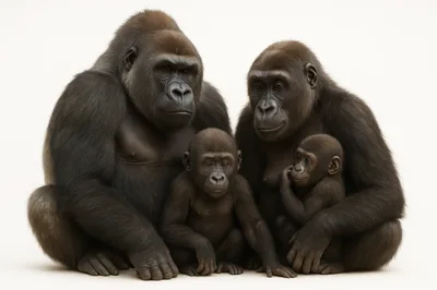 Family Of Gorillas Sitting Together