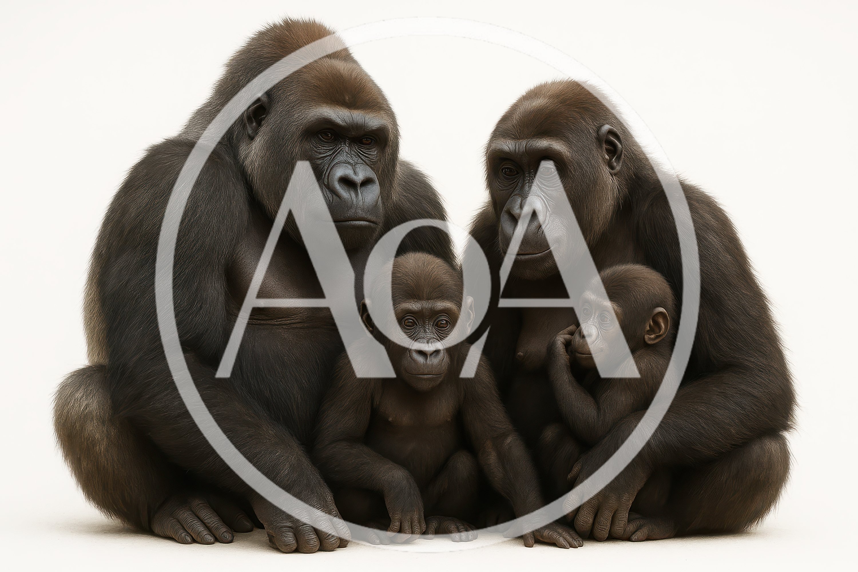 Family Of Gorillas Sitting Together