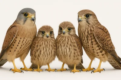 Four Common Kestrels Standing Together