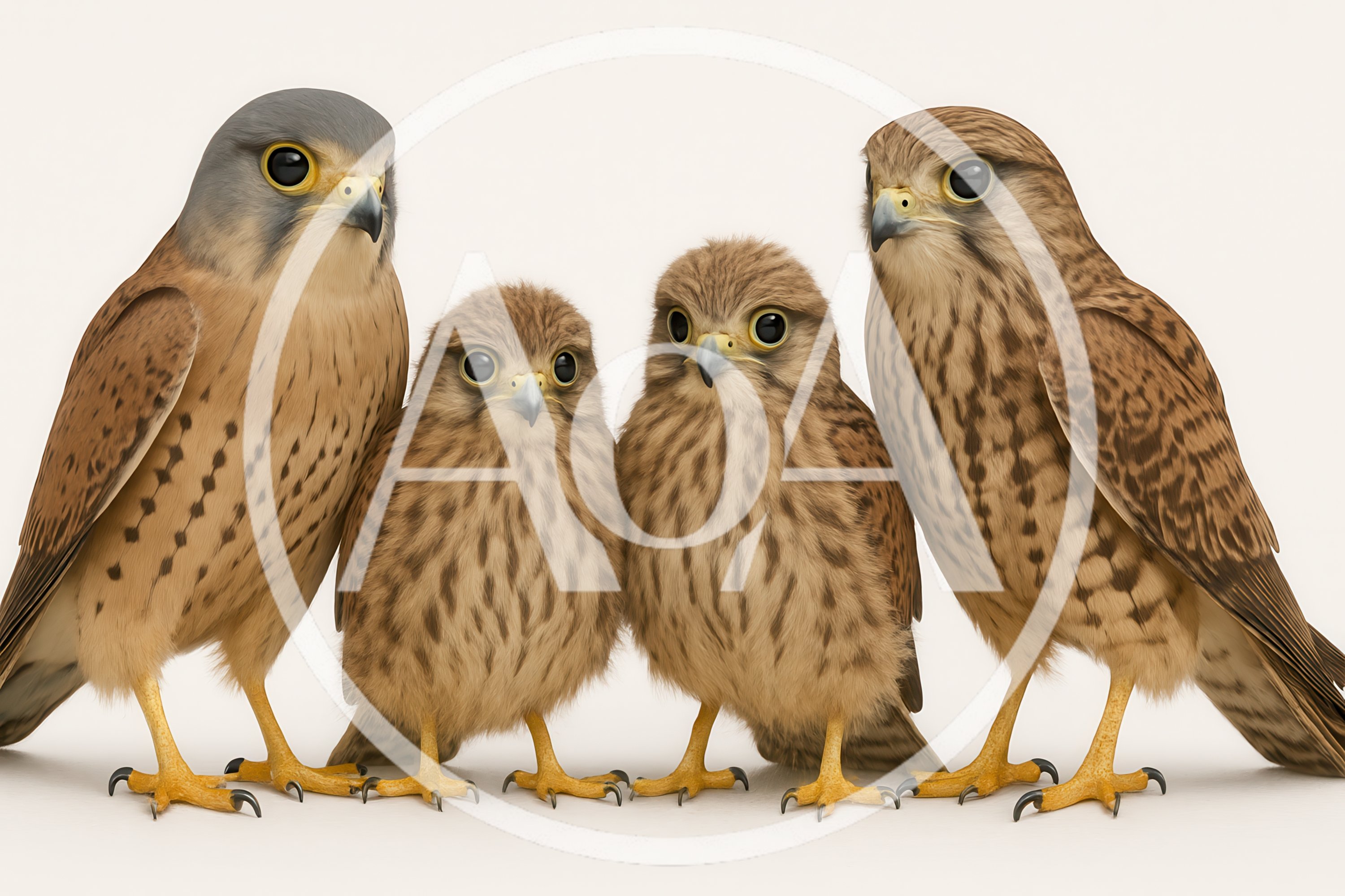 Four Common Kestrels Standing Together