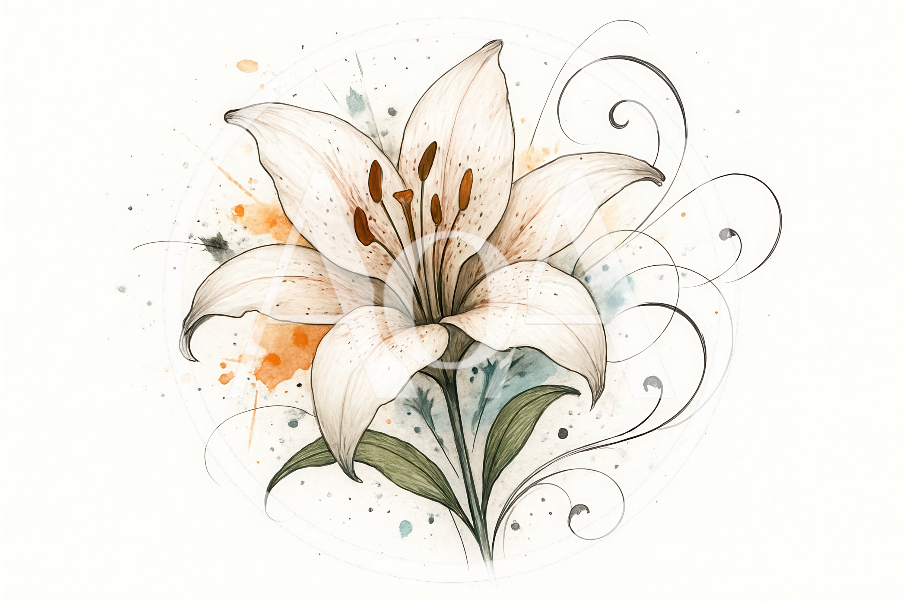 Watercolor Illustration Of A White Lily Flower