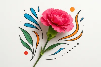 Pink Carnation Flower With Abstract Graphic Illustrations
