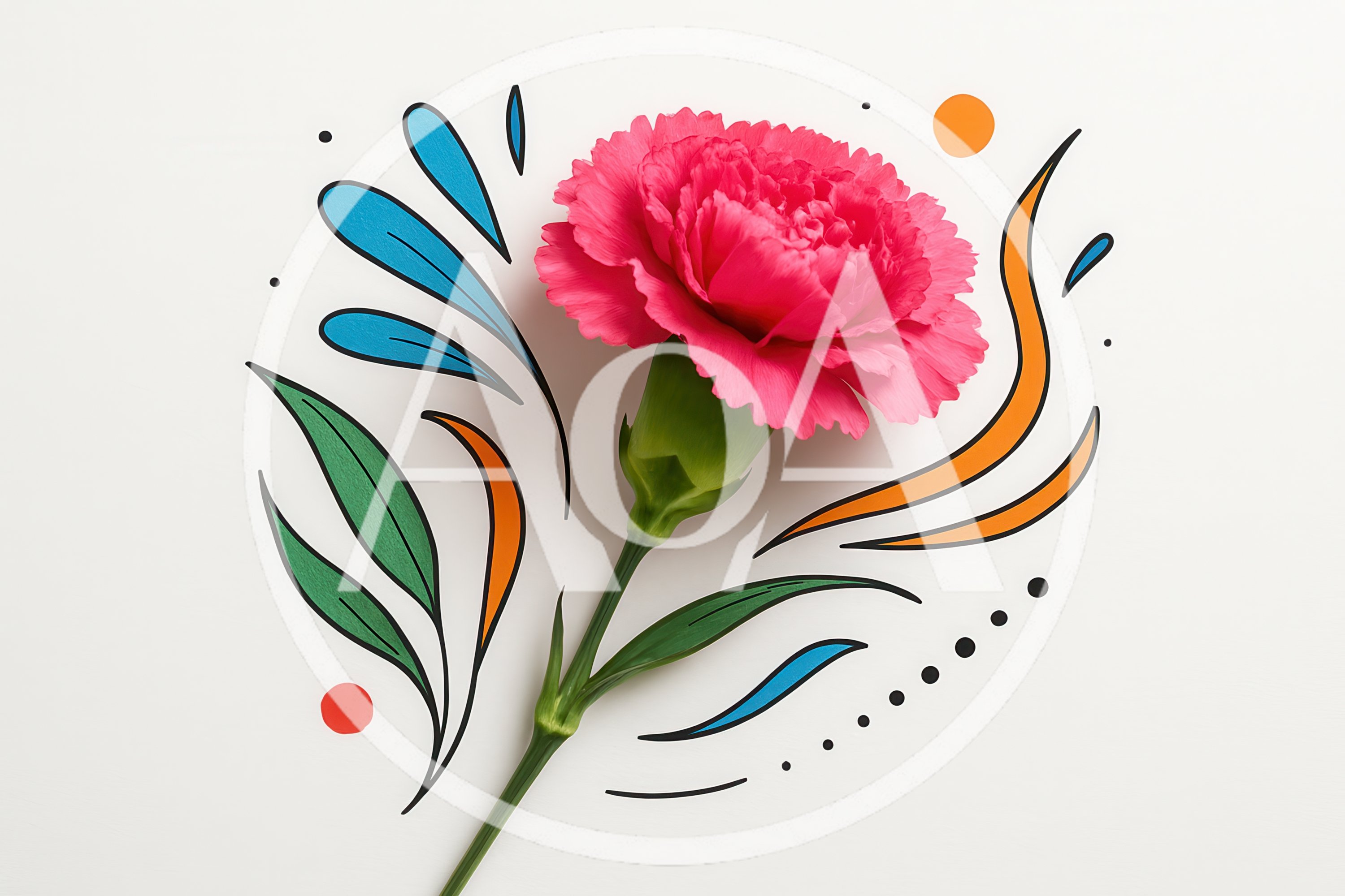 Pink Carnation Flower With Abstract Graphic Illustrations