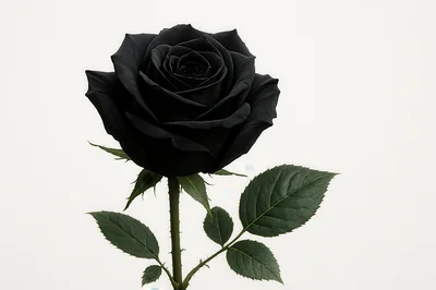 Single Black Rose Isolated On White Background