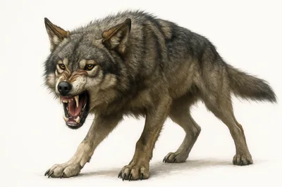 Aggressive Gray Wolf Snarling On White Background