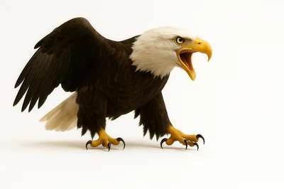 Bald Eagle Standing With Wings Spread And Beak Open