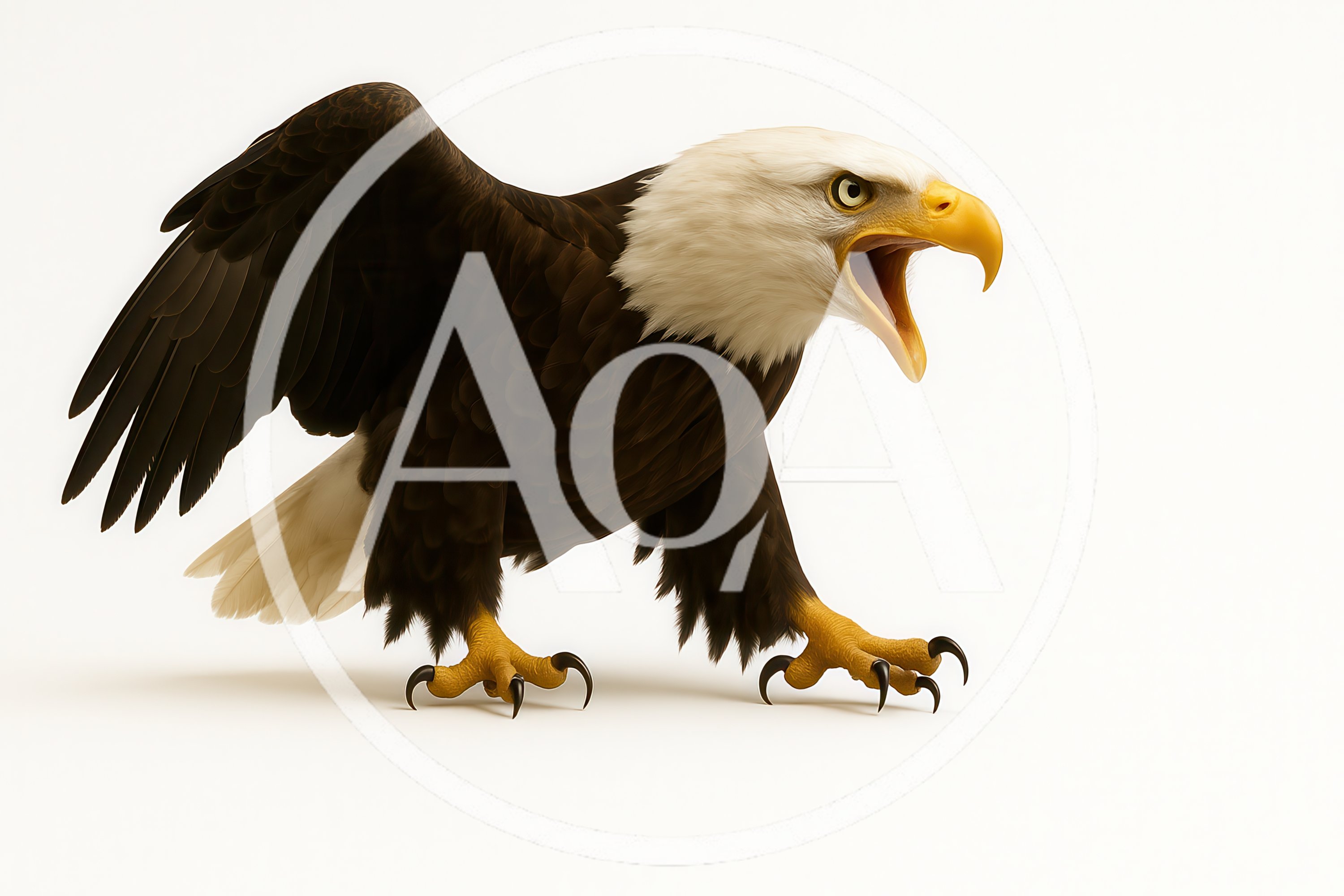 Bald Eagle Standing With Wings Spread And Beak Open