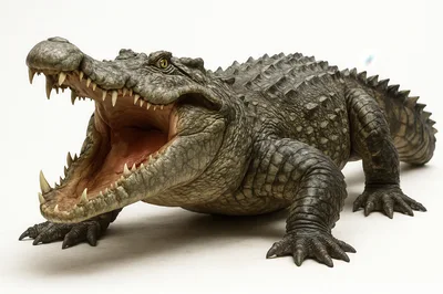 Large Crocodile With Open Mouth Isolated On White