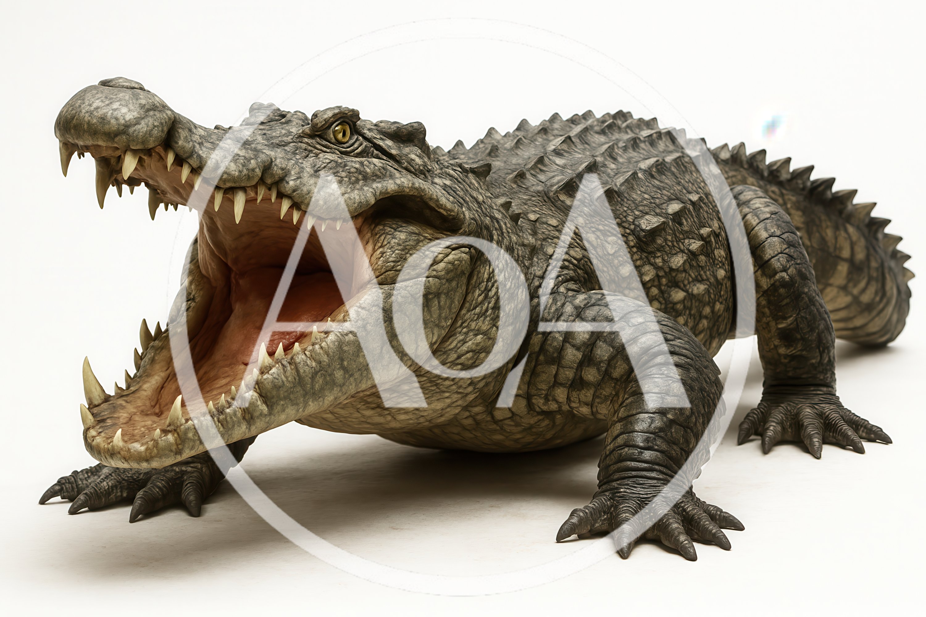Large Crocodile With Open Mouth Isolated On White