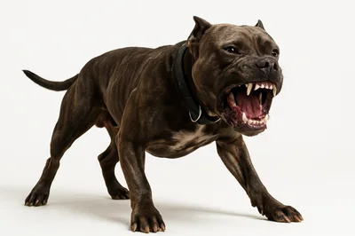 Aggressive Pit Bull Terrier Growling In Studio